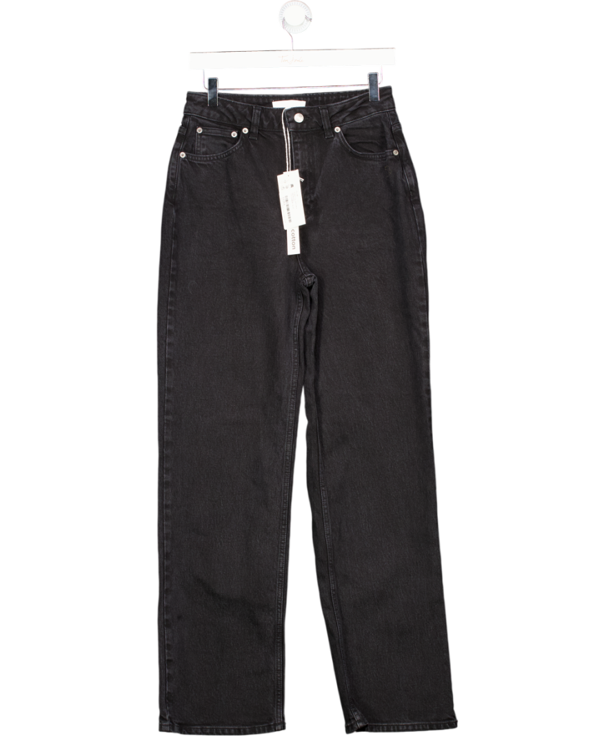 NA-KD Washed Black Straight High Waist Jeans UK 8