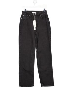 NA-KD Washed Black Straight High Waist Jeans UK 8