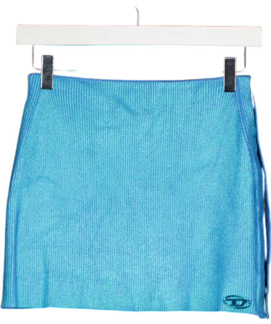 Diesel Blue Metallic Turquoise Knit Mini Skirt With Hook And Eye Detail UK M