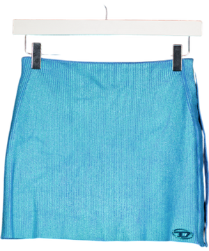 Diesel Blue Metallic Turquoise Knit Mini Skirt With Hook And Eye Detail UK M