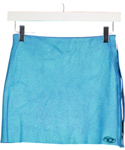 Diesel Blue Metallic Turquoise Knit Mini Skirt With Hook And Eye Detail UK M