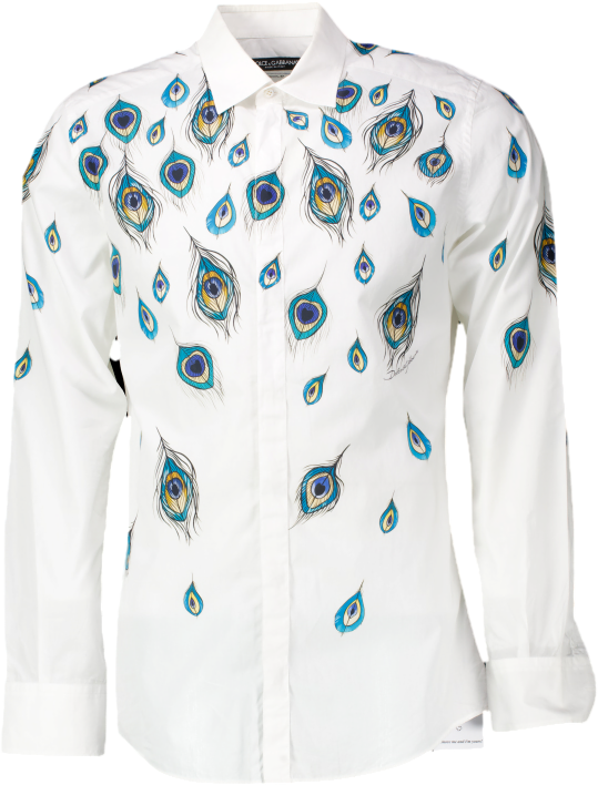 Dolce & Gabbana White Peacock-print Long-sleeve Shirt UK S