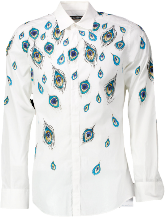Dolce & Gabbana White Peacock-print Long-sleeve Shirt UK S