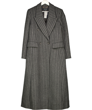 Karen Millen Grey Wool Pinstripe Oversized Double Breasted Tailored Maxi Coat UK 8