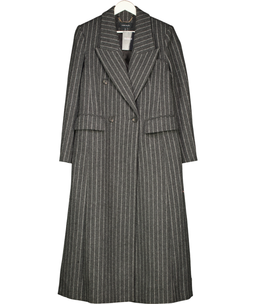Karen Millen Grey Wool Pinstripe Oversized Double Breasted Tailored Maxi Coat UK 8