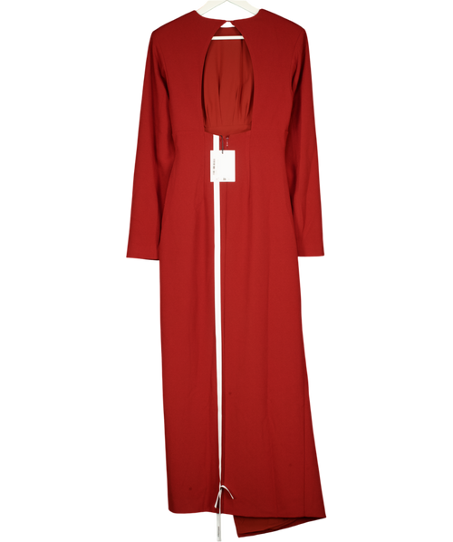ARRANGE Curve Crepe Open Back Maxi Dress With Gold Hardware In Burgundy UK 10