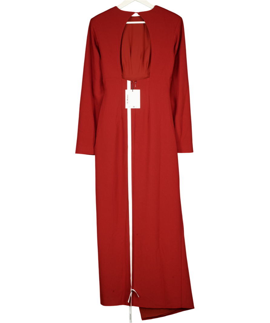 ARRANGE Curve Crepe Open Back Maxi Dress With Gold Hardware In Burgundy UK 10