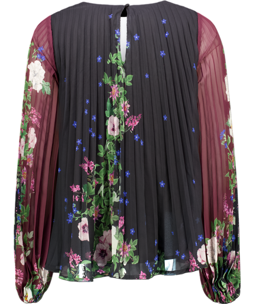 Oasis Black Rhs All Over Pleated Floral Blouse UK 10