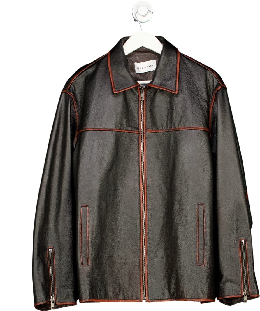 JANE & TASH Black Vintage Leather Jacket UK L