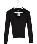 PAIGE Black Cotton / Silk Blend Ribbed Polo Top UK XS