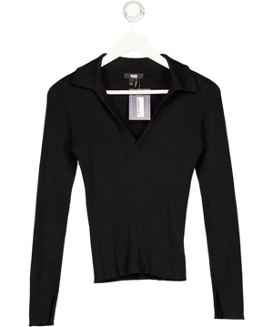PAIGE Black Cotton / Silk Blend Ribbed Polo Top UK XS