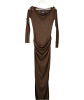Mars the Label Brown Mesh Long Sleeved Maxi Dress With Waist Draping UK 8