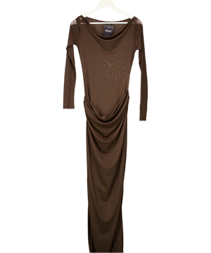 Mars the Label Brown Mesh Long Sleeved Maxi Dress With Waist Draping UK 8