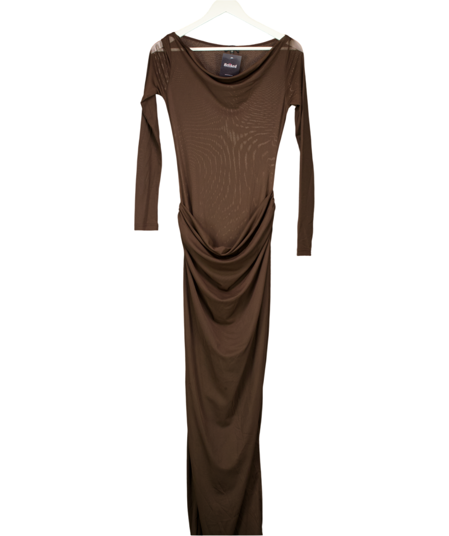 Mars the Label Brown Mesh Long Sleeved Maxi Dress With Waist Draping UK 8