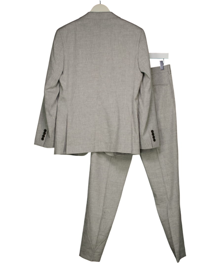 M&S Grey Slim Fit Linen Miracle Suit Jacket (36") And Slim Fit Trousers W30