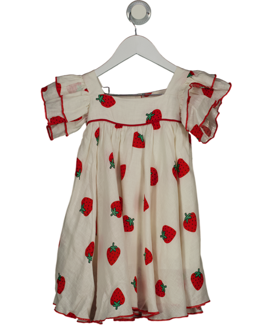 GUL HURGEL White 100% Linen Strawberry Print Dress 2 -3 Years