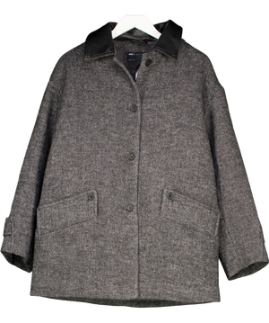 ASOS Grey Wool Blend Textured Jacket With Collar In Herringbone UK S