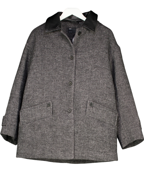 ASOS Grey Wool Blend Textured Jacket With Collar In Herringbone UK S