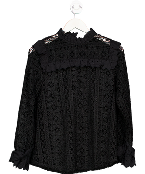 Monsoon Black Lace High Neck Blouse UK 8