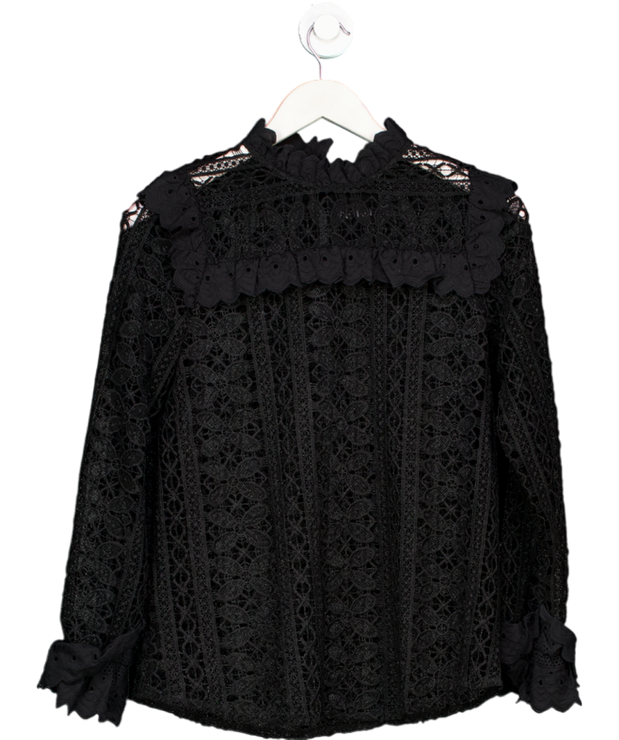 Monsoon Black Lace High Neck Blouse UK 8