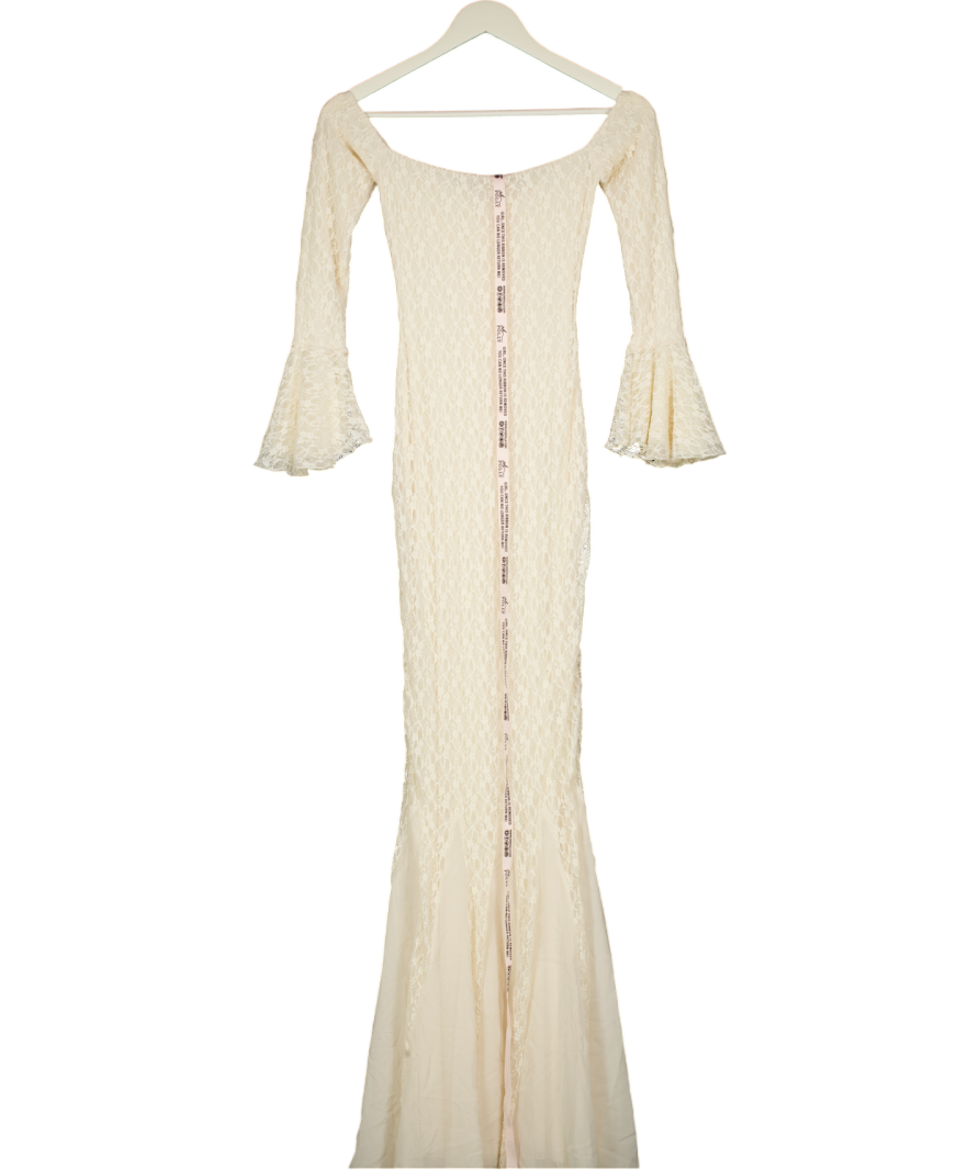 Oh Polly Cream Verena Off-shoulder Ruffle Lace Maxi Dress In Ivory UK S