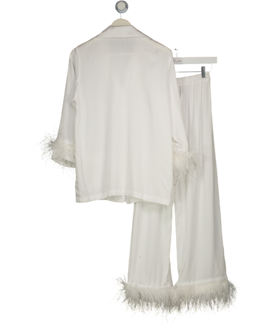 SLEEPER White Party Feather-trimmed Crepe De Chine Pyjama Set UK M