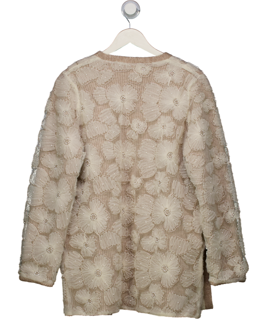 ZARA Cream Contrast Faux Pearl Knit Coat UK S