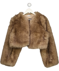 OH POLLY Galaia Cropped Faux-fur Jacket In Light Brown UK M/L