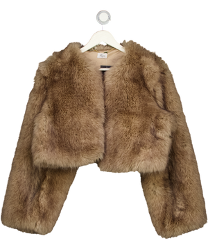 OH POLLY Galaia Cropped Faux-fur Jacket In Light Brown UK M/L