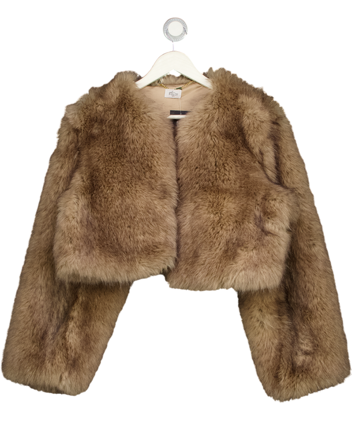 OH POLLY Galaia Cropped Faux-fur Jacket In Light Brown UK M/L