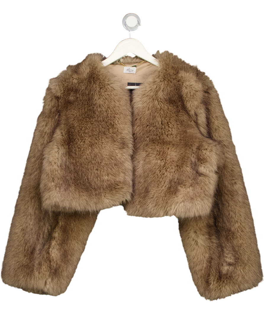 OH POLLY Galaia Cropped Faux-fur Jacket In Light Brown UK M/L