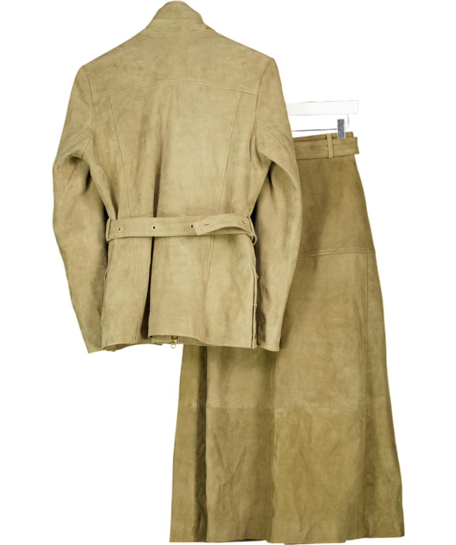 KAREN MILLEN 2-piece Olive Green Suede Utility Jacket And Belted Midi Skirt Set UK 6