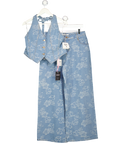 KULANI KINIS 2-piece Blue Floral Denim Straight Leg Jeans (uk L) And Halterneck Waistcoat Top (uk Xl) Set UK L/XL
