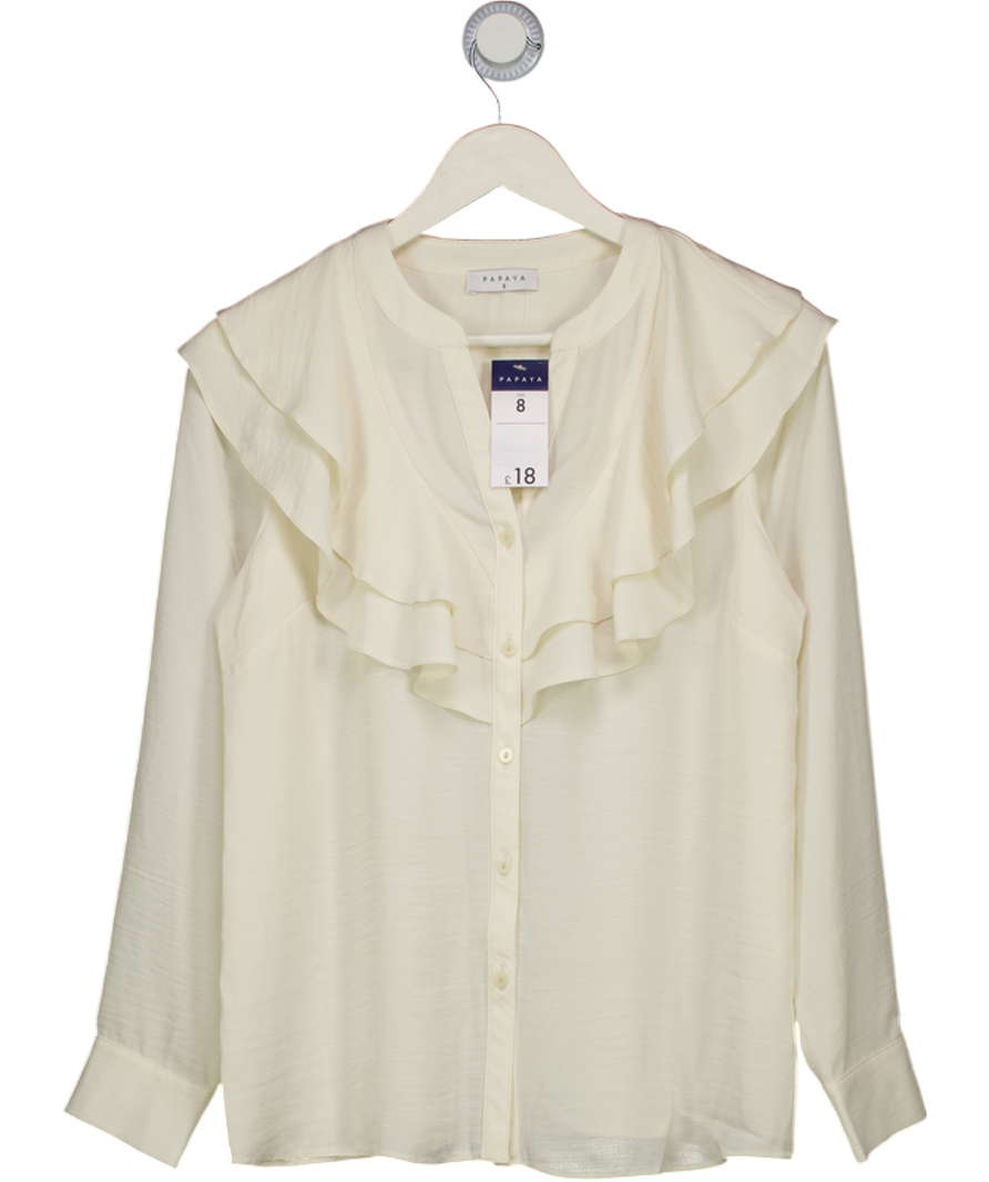 papaya Cream White Frill Tie Neck Blouse UK 8