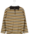 Blossom Brown Striped Polo Knit Jumper UK S