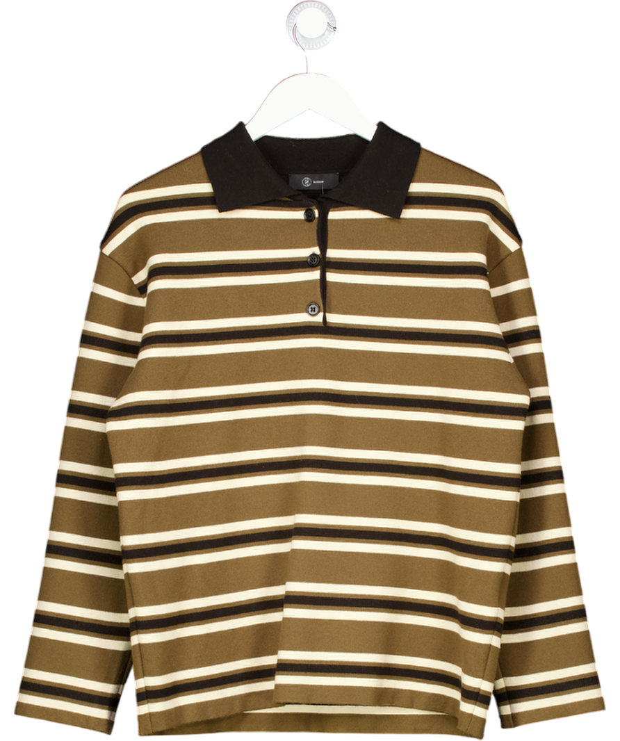 Blossom Brown Striped Polo Knit Jumper UK S