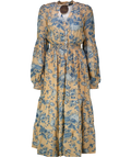 byTimo Blush Pink / Blue Hydrangea Print Shirred Waist Midi Dress UK XS