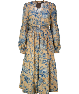 byTimo Blush Pink / Blue Hydrangea Print Shirred Waist Midi Dress UK XS