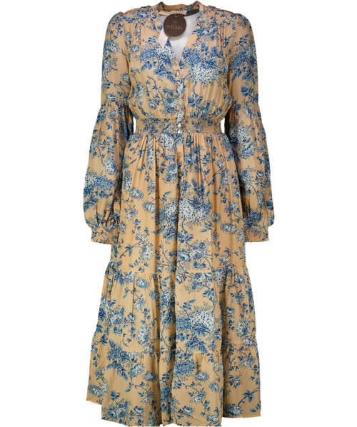 byTimo Blush Pink / Blue Hydrangea Print Shirred Waist Midi Dress UK XS