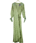HANNAH ARTWEAR Green Floral Lightweight Silk Wrap Dress UK S