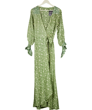 HANNAH ARTWEAR Green Floral Lightweight Silk Wrap Dress UK S