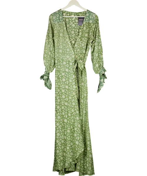 HANNAH ARTWEAR Green Floral Lightweight Silk Wrap Dress UK S