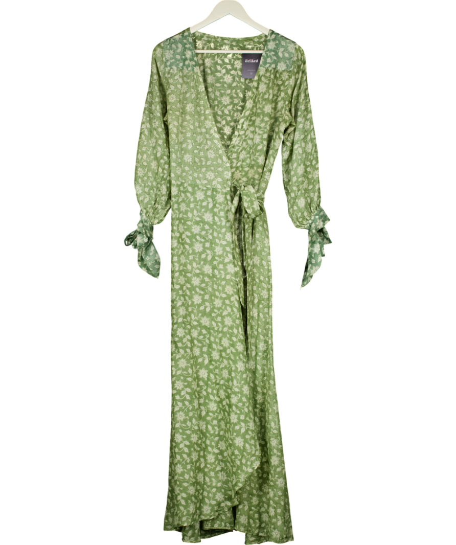 HANNAH ARTWEAR Green Floral Lightweight Silk Wrap Dress UK S