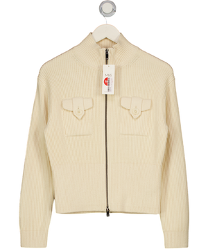 M&S Cream Cotton - Rich Relaxed Relaxed Cardigan UK XS