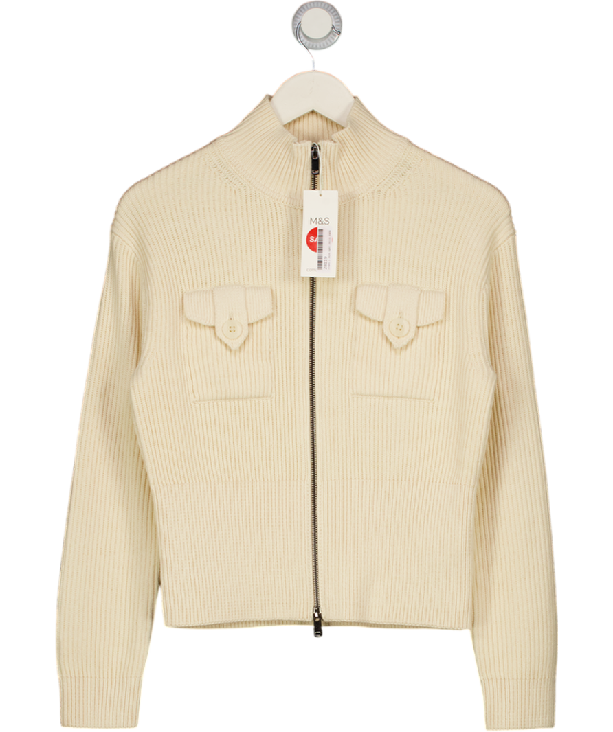 M&S Cream Cotton - Rich Relaxed Relaxed Cardigan UK XS