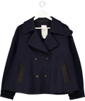 FABRIQUE X Manu Santos Midnight Blue Poncho Coat In Merino Wool Tweed UK S