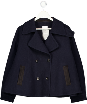 FABRIQUE X Manu Santos Midnight Blue Poncho Coat In Merino Wool Tweed UK S