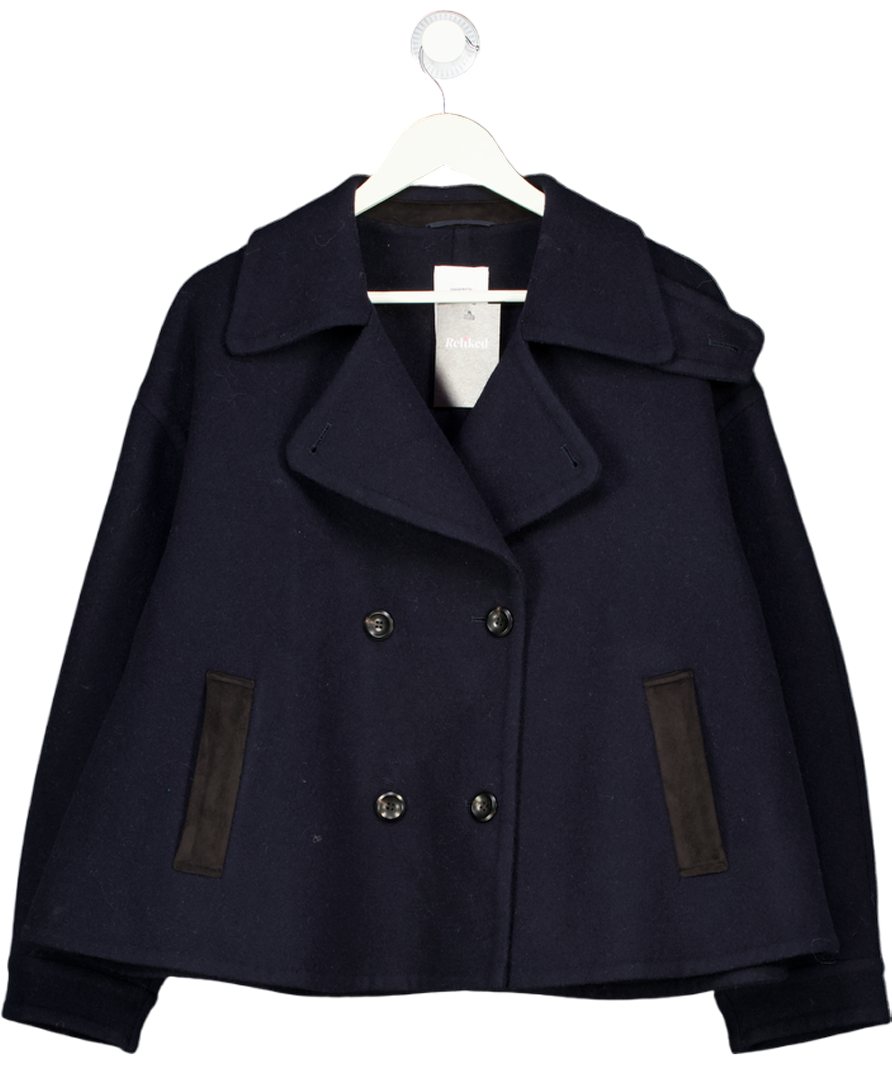 FABRIQUE X Manu Santos Midnight Blue Poncho Coat In Merino Wool Tweed UK S