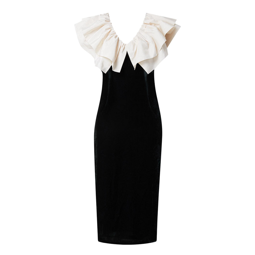 Rhode Resort Green Velvet Satin Ruffle Midi Dress UK 8