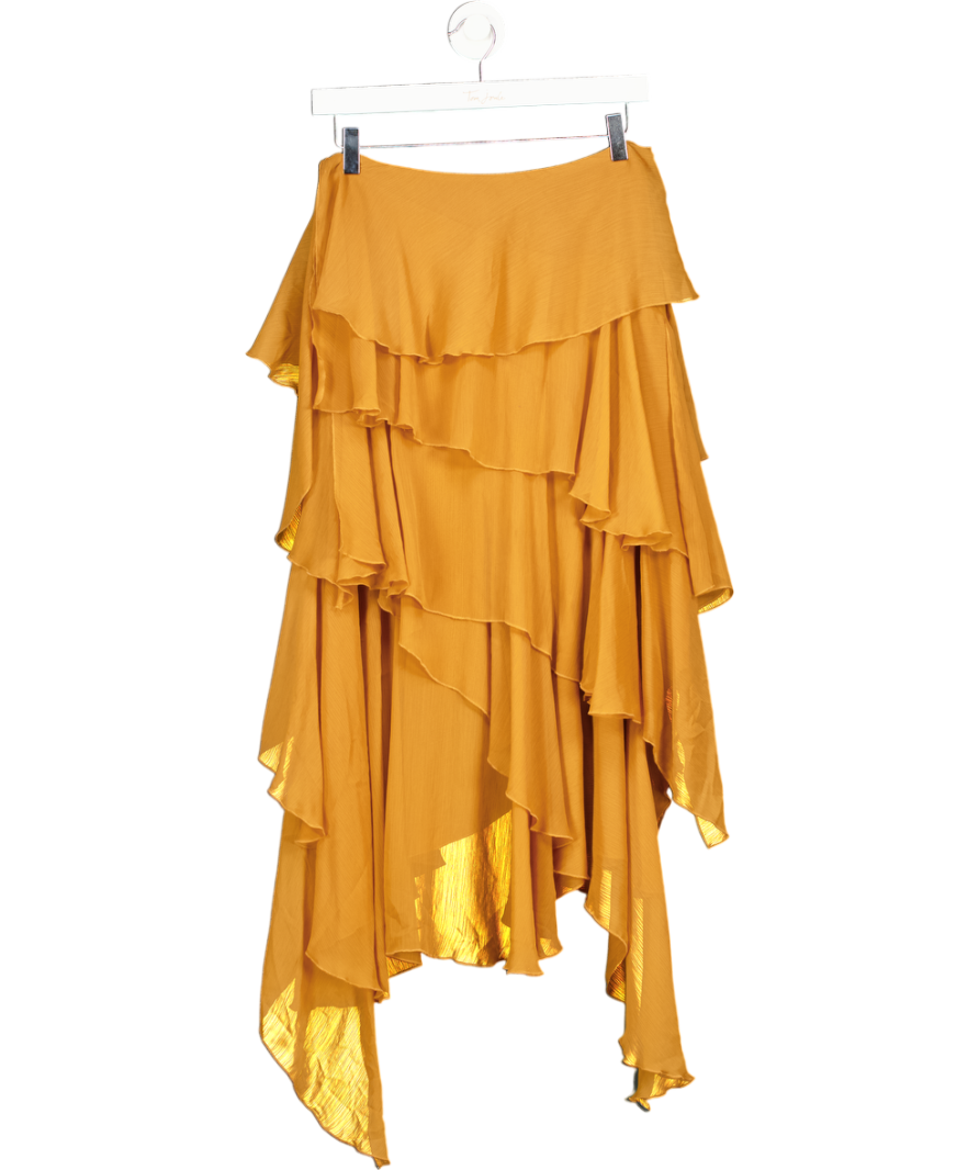 ZARA Zw Collection Asymmetric Ruffle Midi Skirt - Burnt Orange UK S